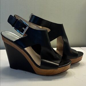 Michael Kors Black and Tan Wedge Sandals